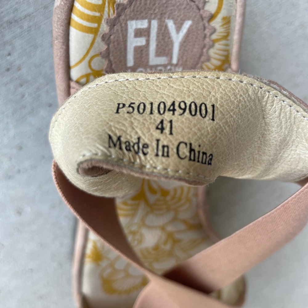 FLY London Rale Gored Cross-Band Leather Wedges In Nude Pink 41 / 10-10.5 womens - Picture 10 of 12